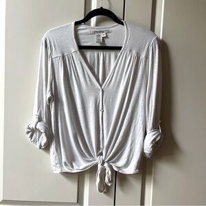 Max Studio Women's Roll-tab Sleeve Tie Front Top off white size MP